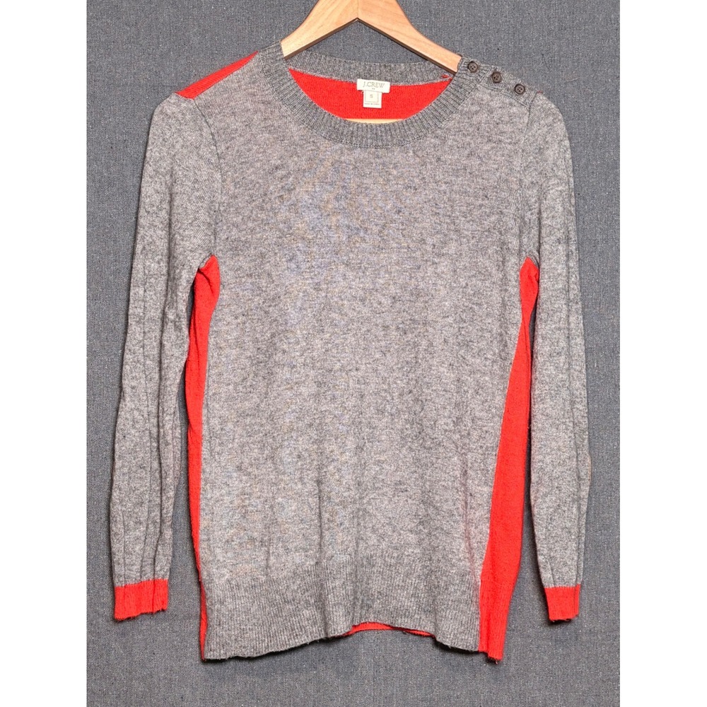 J.Crew Womens Gray Orange Colorblock Merino Wool Blend Elbow Patch Sweater Sz SM